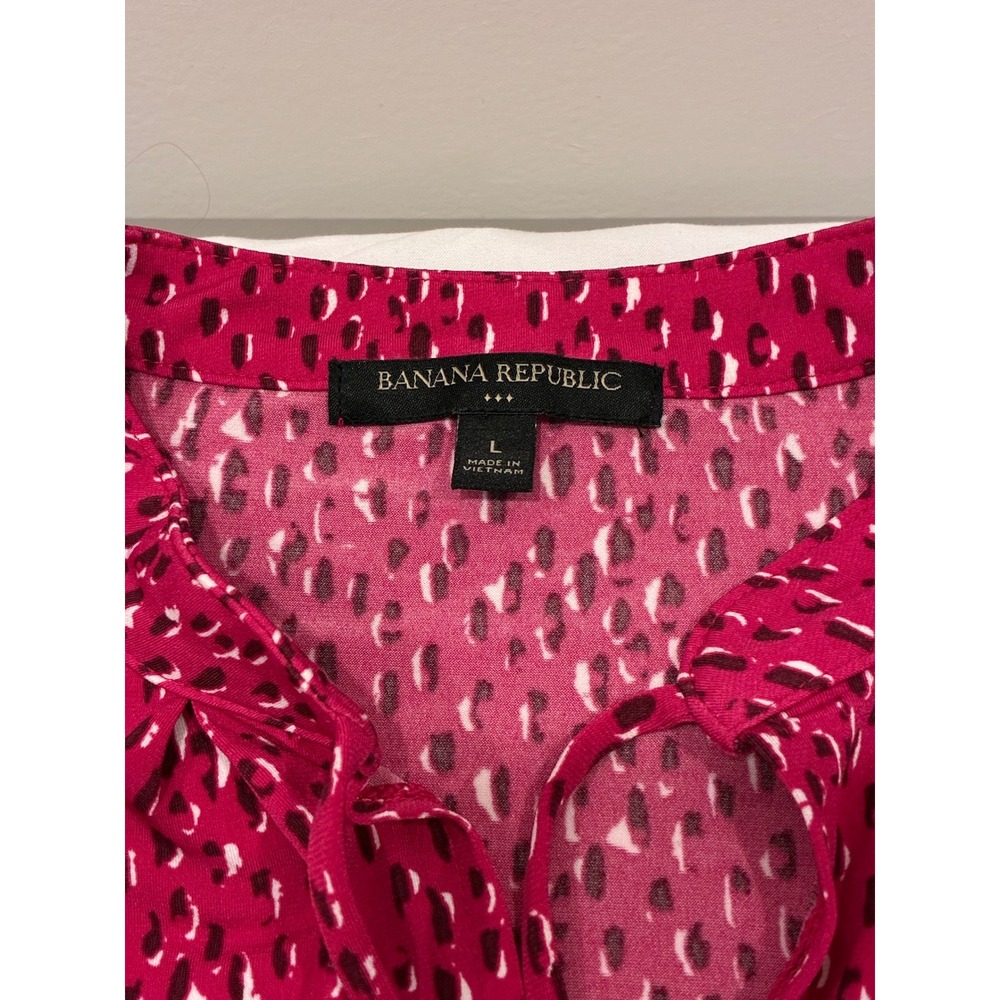 Banana Republic Magenta Pink Abstract Dot Tie Neck Sleeveless Blouse Large - Picture 7 of 7